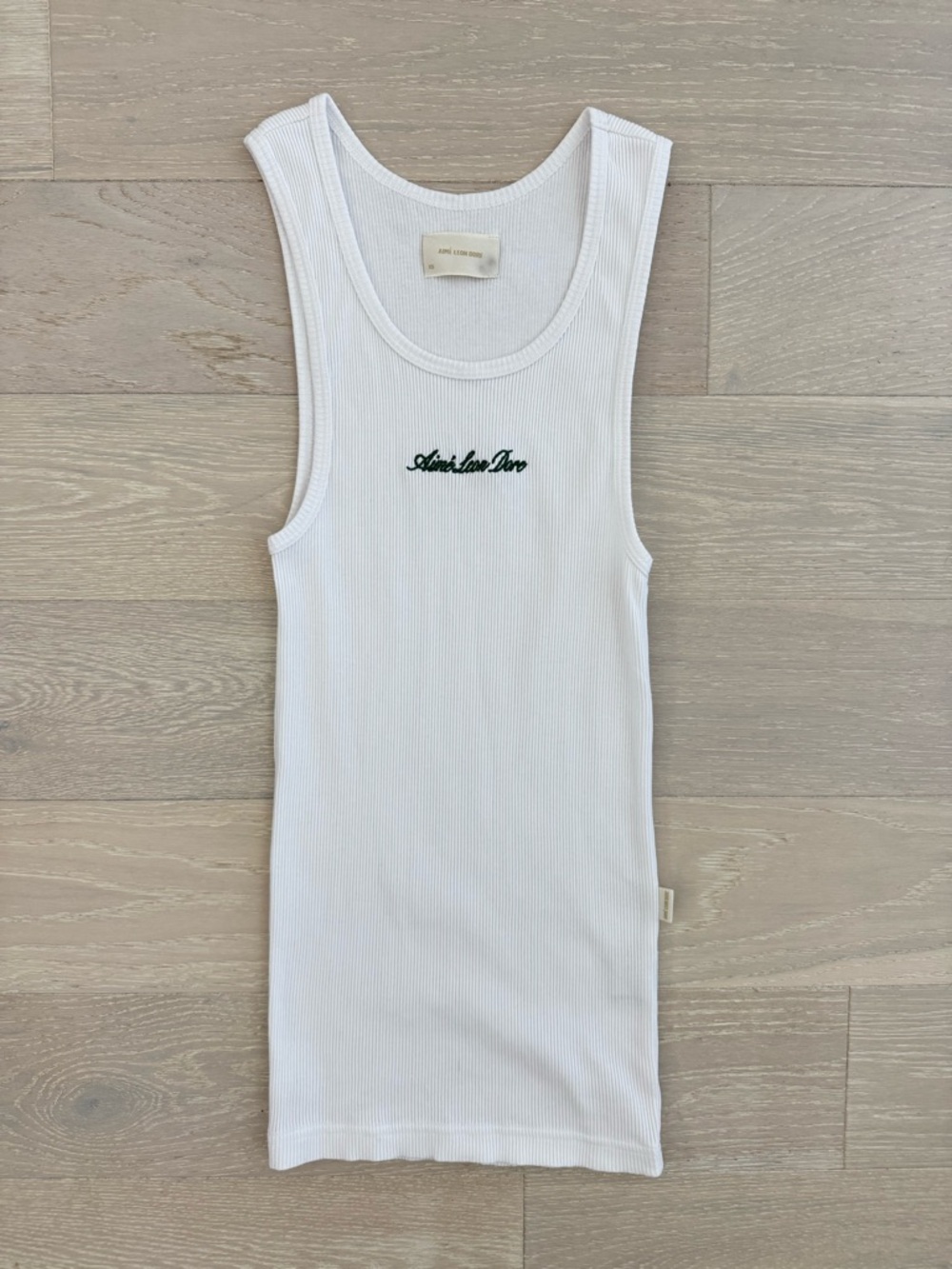 Aime Leon Dore Embroidered Logo Unisex Ribbed Tank Top in White Cotton - Size XS